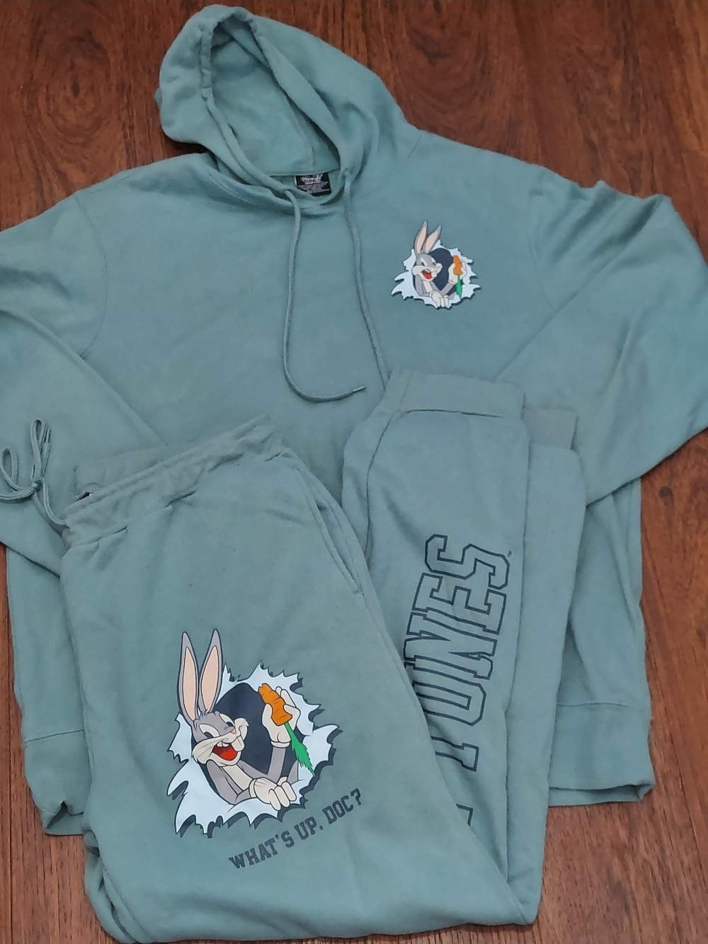 Vintage Looney Tunes Hoodie Sweatpants SET Green Bugs Bunny What's Up Doc? ...